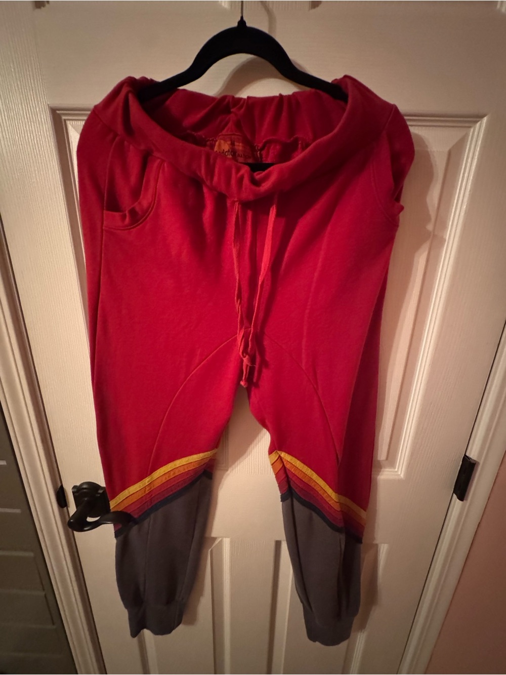 Aviator Nation SET Red & Gray Crop Hoodie (XS) Sweatpants (M) w/classic Stripe - Picture 7 of 11
